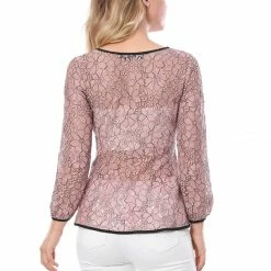 Allegra K Self-Tie Waist Bi-Color Contrast Lace Peplum Top 127 Allegra K Self-Tie Waist Bi-Color Contrast Lace Peplum Top