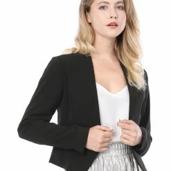 Allegra K Women Collarless Cropped Blazer