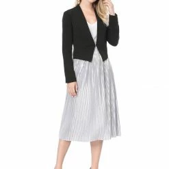 Allegra K Women Collarless Cropped Blazer