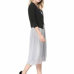 Allegra K Women Collarless Cropped Blazer