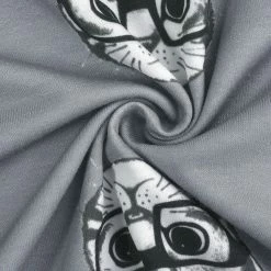 Allegra K Short Sleeve Contrast Trim Cartoon Cat Print T-Shirt Women