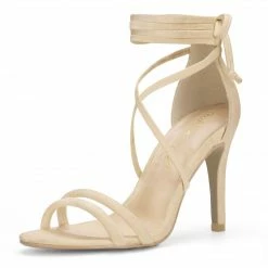 Allegra K YFL514-10 Women Open Toe Stiletto Heel Lace Up Dress Sandals Shoes