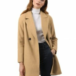 Allegra K Double Breasted Notched Lapel Coat With Raglan Sleeves 86 Allegra K Double Breasted Notched Lapel Coat With Raglan Sleeves