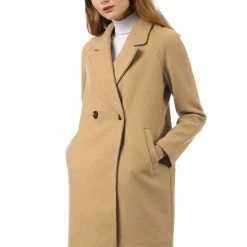 Allegra K Double Breasted Notched Lapel Coat With Raglan Sleeves
