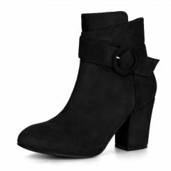 Allegra K Women's Round Toe Block Heel Boots Ankle Booties Shoes