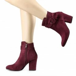Allegra K Women's Round Toe Block Heel Boots Ankle Booties Shoes