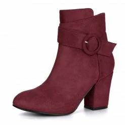 Allegra K Women's Round Toe Block Heel Boots Ankle Booties Shoes