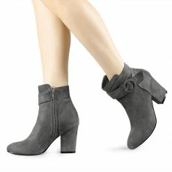 Allegra K Women's Round Toe Block Heel Boots Ankle Booties Shoes