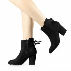 Allegra K Shoes Women's Round Toe Block Heel Back Zipper Ankle Boots