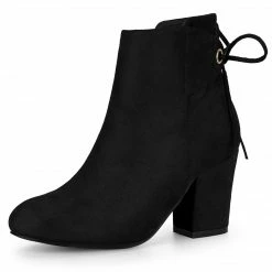 Allegra K Shoes Women's Round Toe Block Heel Back Zipper Ankle Boots