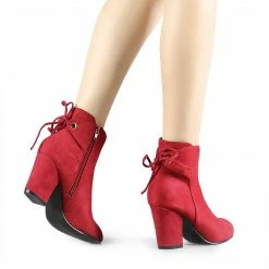 Allegra K Shoes Women's Round Toe Block Heel Back Zipper Ankle Boots