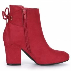 Allegra K Shoes Women's Round Toe Block Heel Back Zipper Ankle Boots