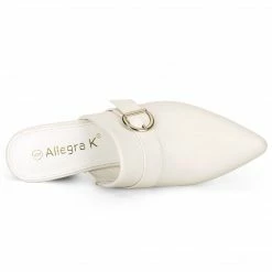 Allegra K Women's Pointed Toe Chunky Heel Mules Shoes