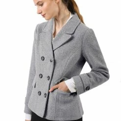 Allegra K Women's Notched Lapel Double Breasted Pea Coat