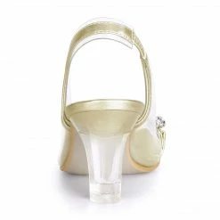 Allegra K Shoes Women's Clear Slingback Flower Rhinestone Peep Toe Heels Sandals