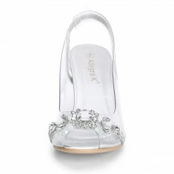 Allegra K Shoes Women's Clear Slingback Flower Rhinestone Peep Toe Heels Sandals
