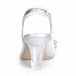 Allegra K Shoes Women's Clear Slingback Flower Rhinestone Peep Toe Heels Sandals