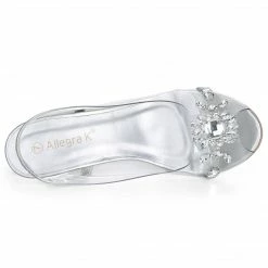 Allegra K Shoes Women's Clear Slingback Flower Rhinestone Peep Toe Heels Sandals