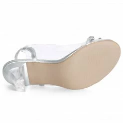 Allegra K Shoes Women's Clear Slingback Flower Rhinestone Peep Toe Heels Sandals