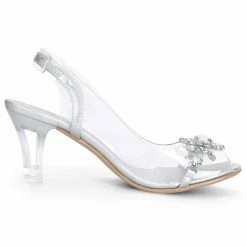 Allegra K Shoes Women's Clear Slingback Flower Rhinestone Peep Toe Heels Sandals
