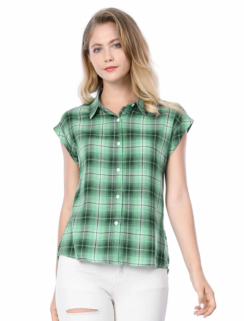 Allegra K Short Sleeve Button Down Blouse Plaid Shirt Women 9 Allegra K Short Sleeve Button Down Blouse Plaid Shirt Women