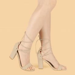 Allegra K Women's Tie Up Strappy Heels Chunky High Heels Sandal Shoes