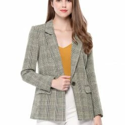 Allegra K Notched Lapel Plaid Boyfriend Blazer Jacket 75 Allegra K Notched Lapel Plaid Boyfriend Blazer Jacket