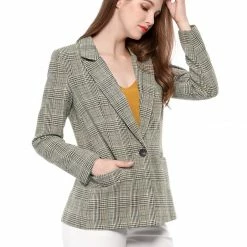 Allegra K Notched Lapel Plaid Boyfriend Blazer Jacket 77 Allegra K Notched Lapel Plaid Boyfriend Blazer Jacket