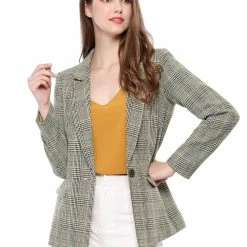 Allegra K Notched Lapel Plaid Boyfriend Blazer Jacket 74 Allegra K Notched Lapel Plaid Boyfriend Blazer Jacket