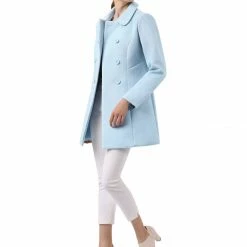 Allegra K Double Breasted Peter Pan Collar Thigh Length Coat