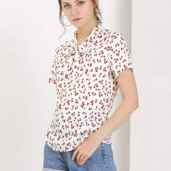 Allegra K Tie Bow Neck Cherry Printed Blouse Clothing 149 Allegra K Tie Bow Neck Cherry Printed Blouse Clothing