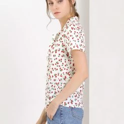Allegra K Tie Bow Neck Cherry Printed Blouse Clothing 151 Allegra K Tie Bow Neck Cherry Printed Blouse Clothing