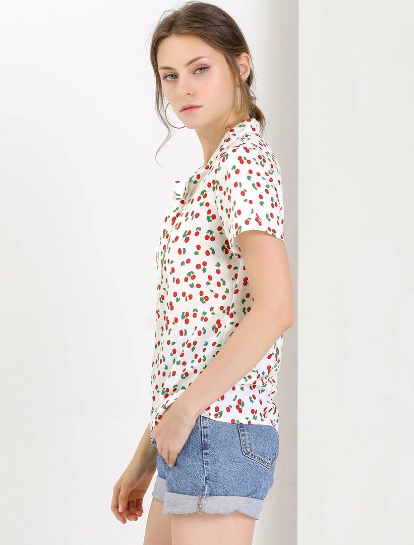 Allegra K Tie Bow Neck Cherry Printed Blouse Clothing 73 Allegra K Tie Bow Neck Cherry Printed Blouse Clothing