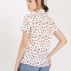 Allegra K Tie Bow Neck Cherry Printed Blouse Clothing 152 Allegra K Tie Bow Neck Cherry Printed Blouse Clothing