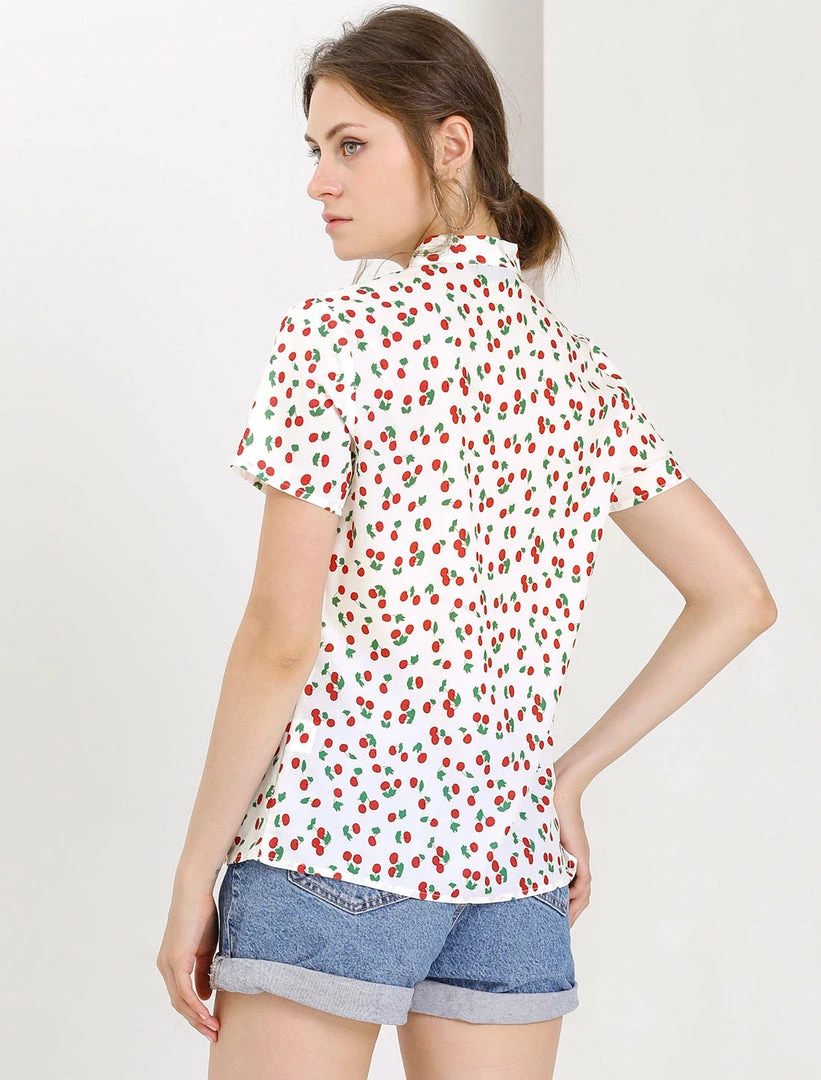 Allegra K Tie Bow Neck Cherry Printed Blouse Clothing 74 Allegra K Tie Bow Neck Cherry Printed Blouse Clothing