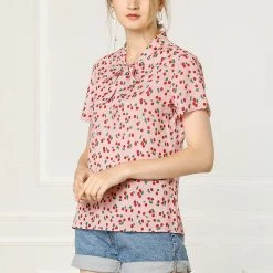 Allegra K Tie Bow Neck Cherry Printed Blouse Clothing 145 Allegra K Tie Bow Neck Cherry Printed Blouse Clothing