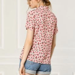 Allegra K Tie Bow Neck Cherry Printed Blouse Clothing 146 Allegra K Tie Bow Neck Cherry Printed Blouse Clothing