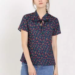 Allegra K Tie Bow Neck Cherry Printed Blouse Clothing 137 Allegra K Tie Bow Neck Cherry Printed Blouse Clothing