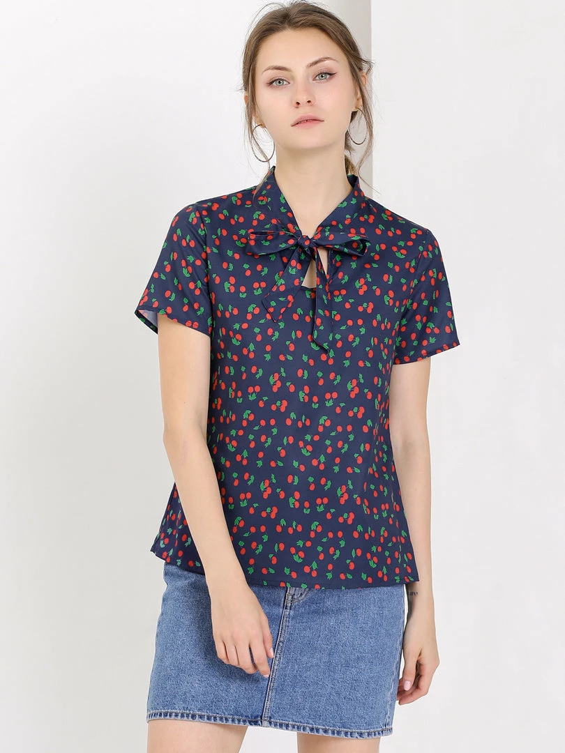 Allegra K Tie Bow Neck Cherry Printed Blouse Clothing 59 Allegra K Tie Bow Neck Cherry Printed Blouse Clothing