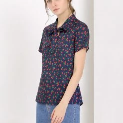 Allegra K Tie Bow Neck Cherry Printed Blouse Clothing 139 Allegra K Tie Bow Neck Cherry Printed Blouse Clothing
