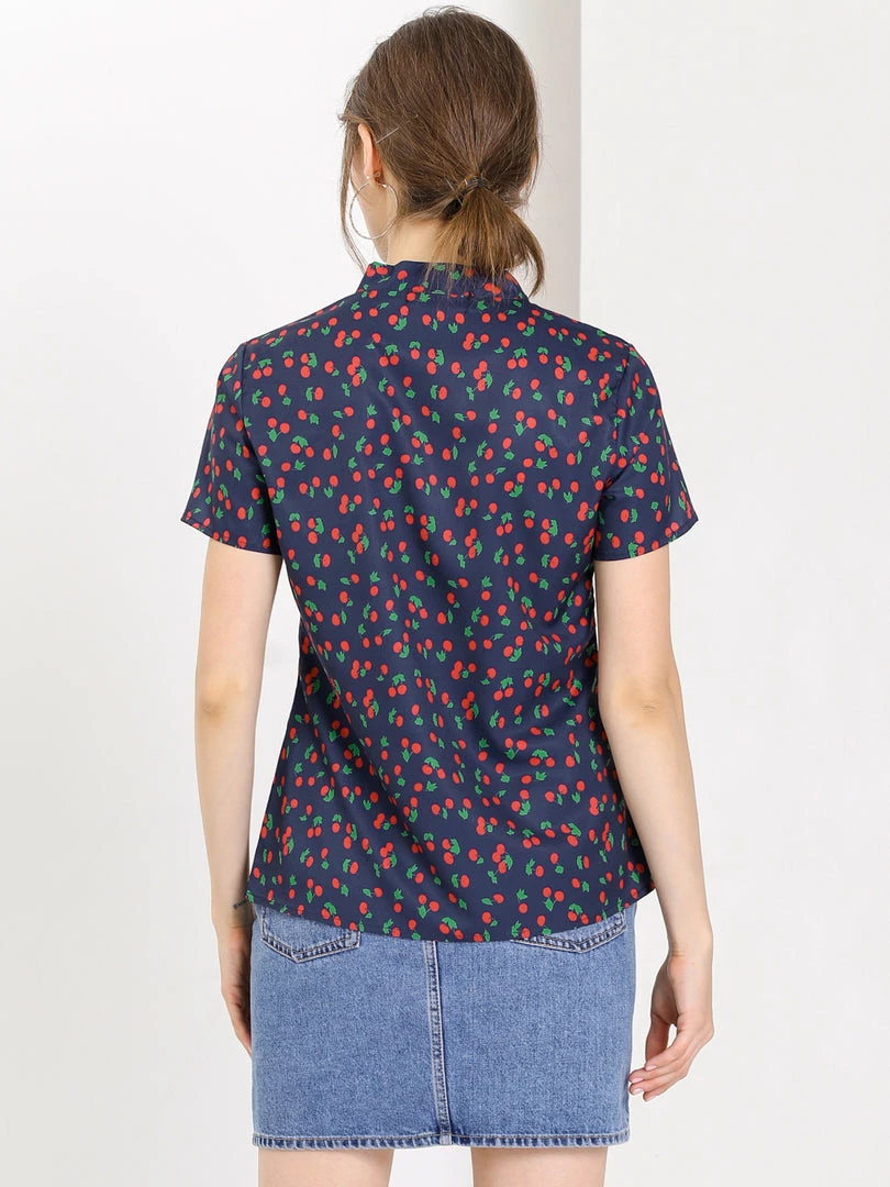 Allegra K Tie Bow Neck Cherry Printed Blouse Clothing 62 Allegra K Tie Bow Neck Cherry Printed Blouse Clothing