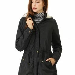 Allegra K Drawstring Wasit Pockets Winter Anorak Jacket Women