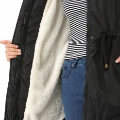 Allegra K Drawstring Wasit Pockets Winter Anorak Jacket Women