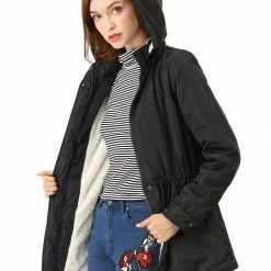 Allegra K Drawstring Wasit Pockets Winter Anorak Jacket Women
