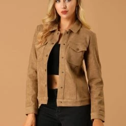 Allegra K Vintage Faux Suede Trucker Jacket