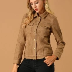 Allegra K Vintage Faux Suede Trucker Jacket