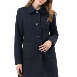 Allegra K Rounded Collar Single Breasted Coat With Front Pockets 40 Allegra K Rounded Collar Single Breasted Coat With Front Pockets