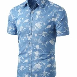 Allegra K Men's Shirts Short Sleeve Button Down Floral Printed Shirt
