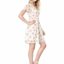 Allegra K Floral Lace-up V-neck Flouncing Sleeve Chiffon Dress Clothing 130 Allegra K Floral Lace-up V-neck Flouncing Sleeve Chiffon Dress Clothing