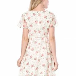 Allegra K Floral Lace-up V-neck Flouncing Sleeve Chiffon Dress Clothing 131 Allegra K Floral Lace-up V-neck Flouncing Sleeve Chiffon Dress Clothing